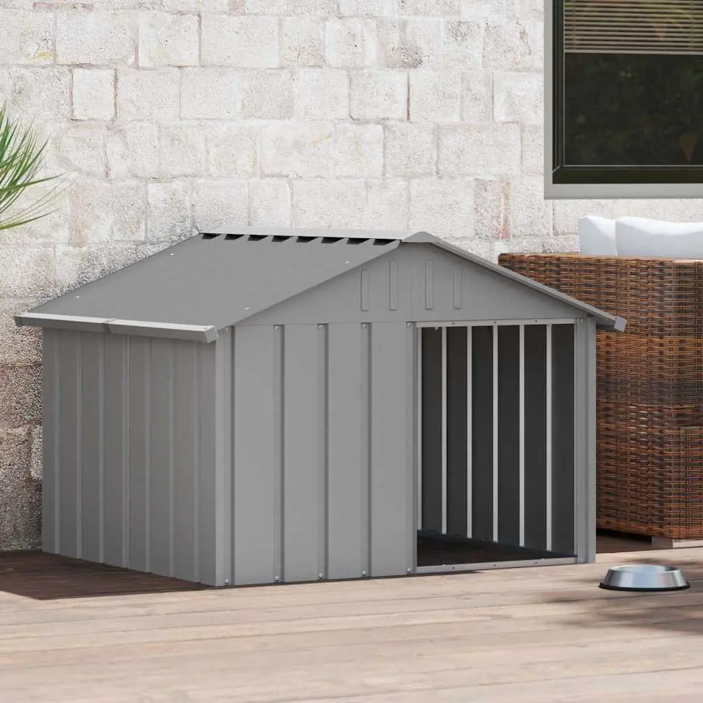 Dog House Grey Outdoor Kennel Shelter Galvanised Steel Weather Protection