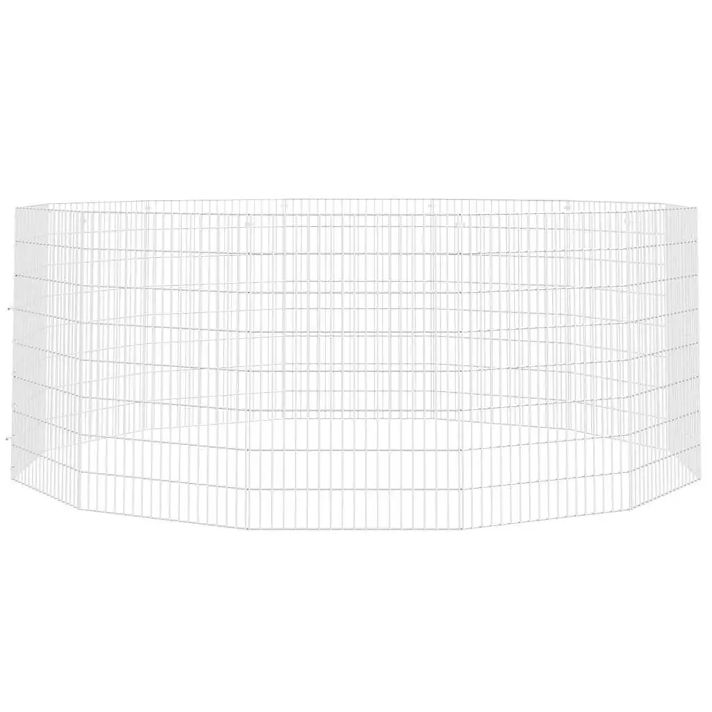 Small Animal Enclosure 12 Panel Pen for Rabbits and Guinea Pigs Silver 54 x 80 cm