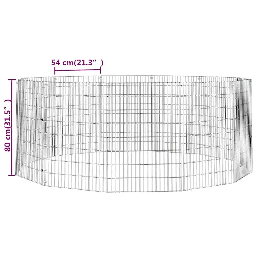 Small Animal Enclosure 12 Panel Pen for Rabbits and Guinea Pigs Silver 54 x 80 cm