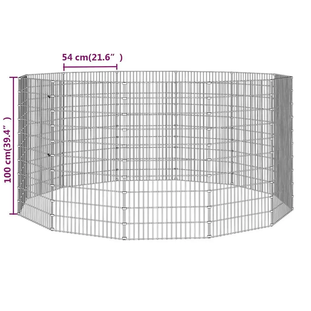 12 Panel Galvanised Iron Exercise Cage for Small Animal Enclosure Playpen 54x100cm Silver