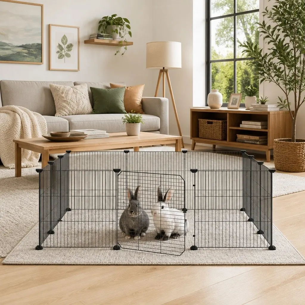 12 Panel Pet Cage for Small Animals Black 105 x 105 x 35 cm