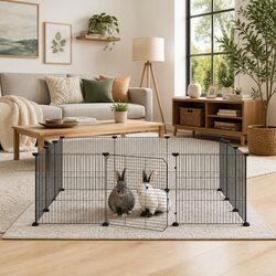 12-Panel Pet Cage: 105 x 105 x 35 cm Black Enclosure