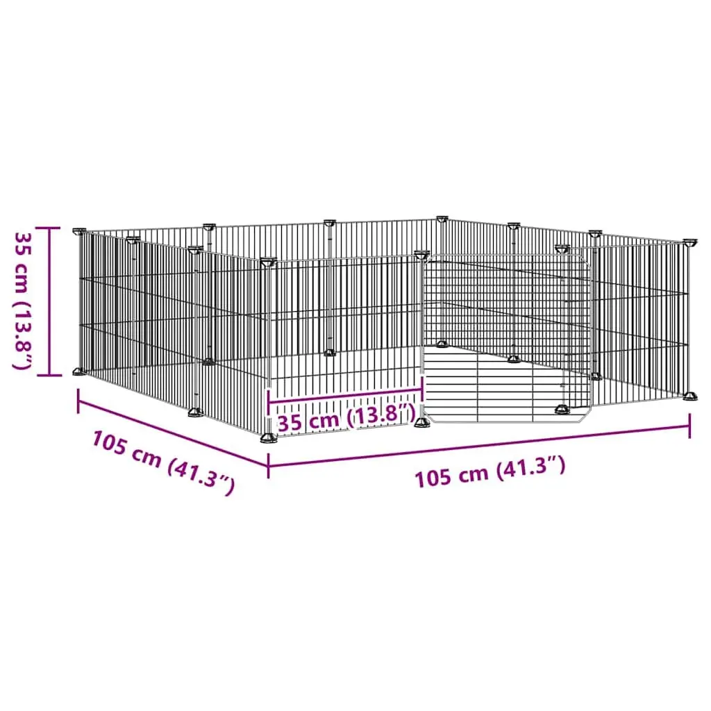 12 Panel Pet Cage for Small Animals Black 105 x 105 x 35 cm