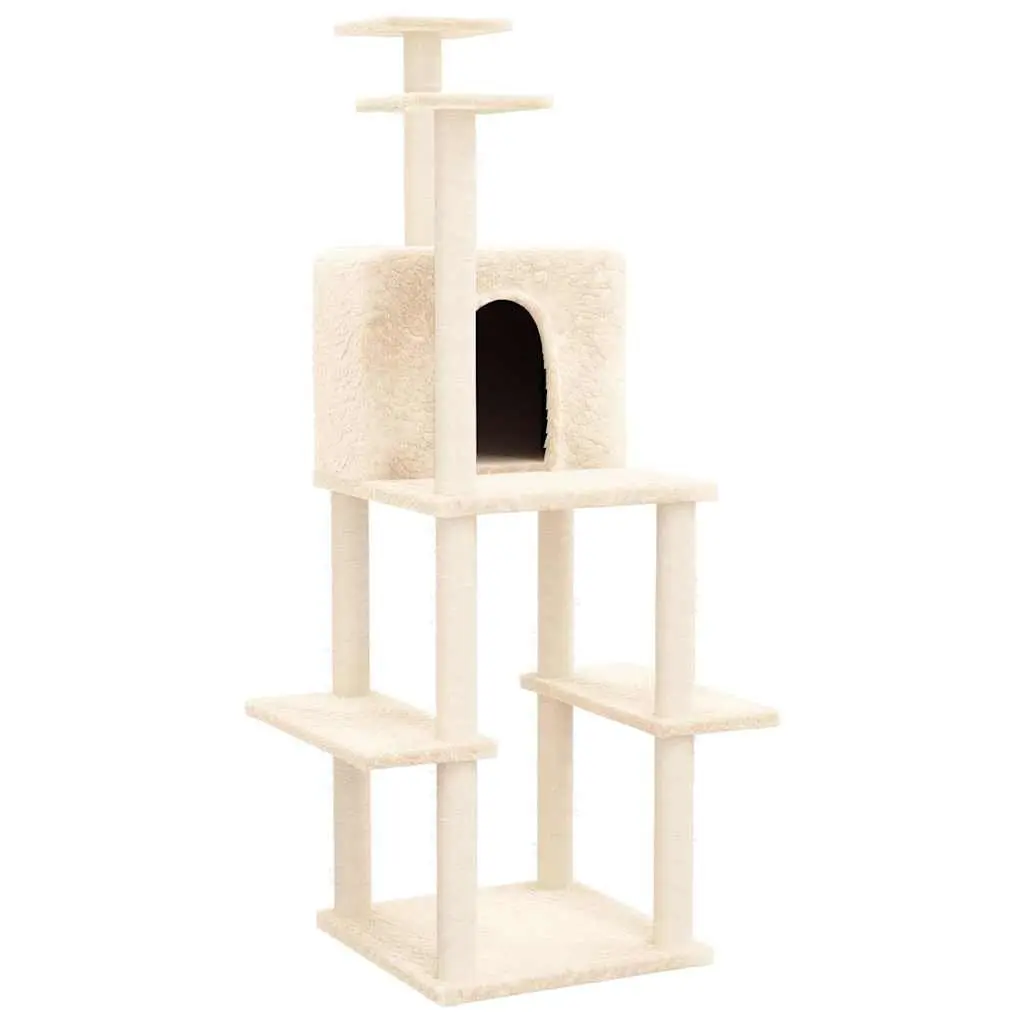 Cat Tree with Sisal Scratching Posts Cream 144.5cm Multi-Level Cat Tower House