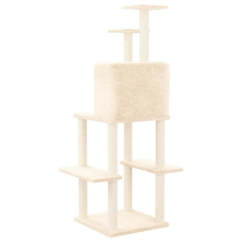 Cat Tree with Sisal Scratching Posts Cream 144.5cm Multi-Level Cat Tower House