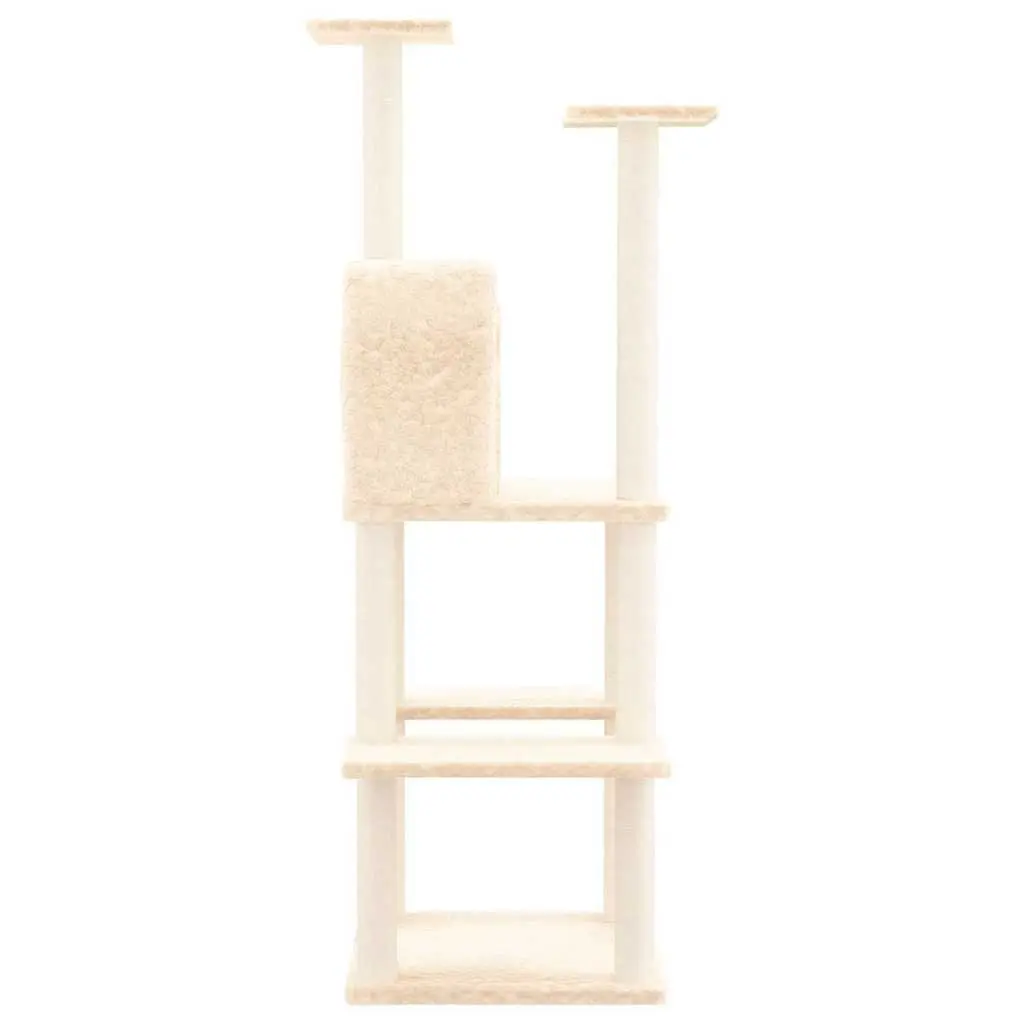 Cat Tree with Sisal Scratching Posts Cream 144.5cm Multi-Level Cat Tower House