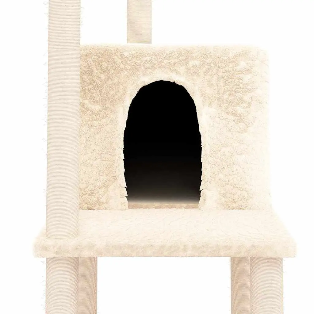 Cat Tree with Sisal Scratching Posts Cream 144.5cm Multi-Level Cat Tower House