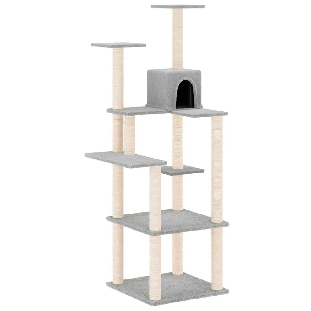 Cat Tree Tower with Sisal Scratching Posts Light Grey 153cm Multi-Level Cat
