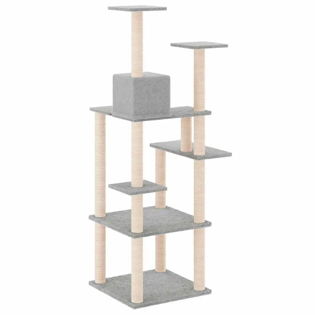 Cat Tree Tower with Sisal Scratching Posts Light Grey 153cm Multi-Level Cat
