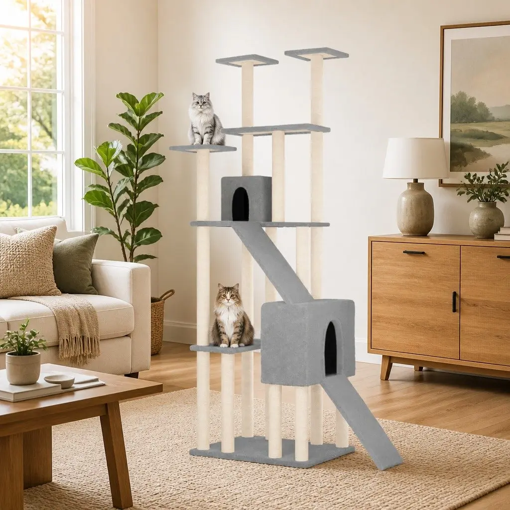 Cat Tree Multi-Level for Cats Light Grey 190cm