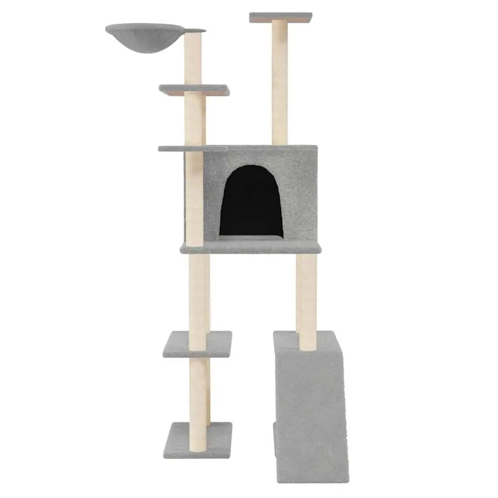 Cat Tree with Sisal Scratching Posts Grey Multi-Level House Hammock Ladder