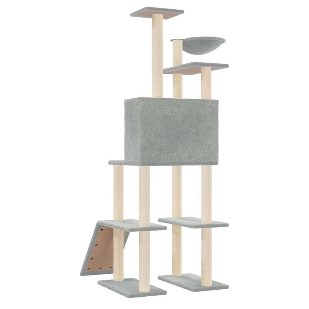 Cat Tree with Sisal Scratching Posts Grey Multi-Level House Hammock Ladder