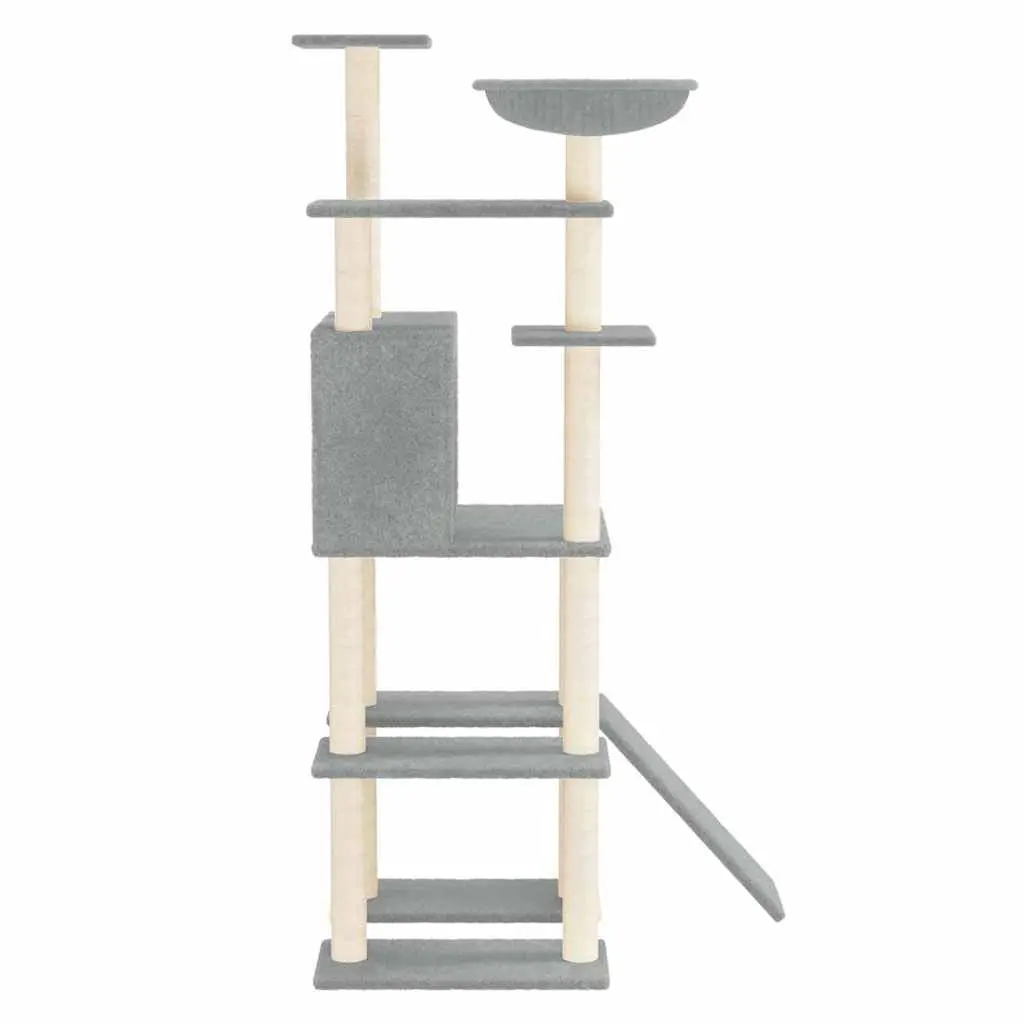 Cat Tree with Sisal Scratching Posts Grey Multi-Level House Hammock Ladder
