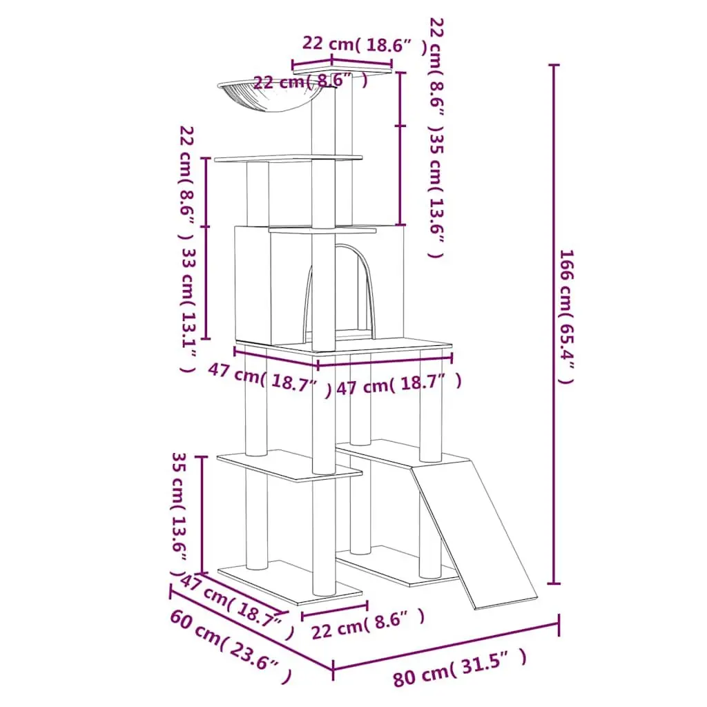 Cat Tree with Sisal Scratching Posts Grey Multi-Level House Hammock Ladder