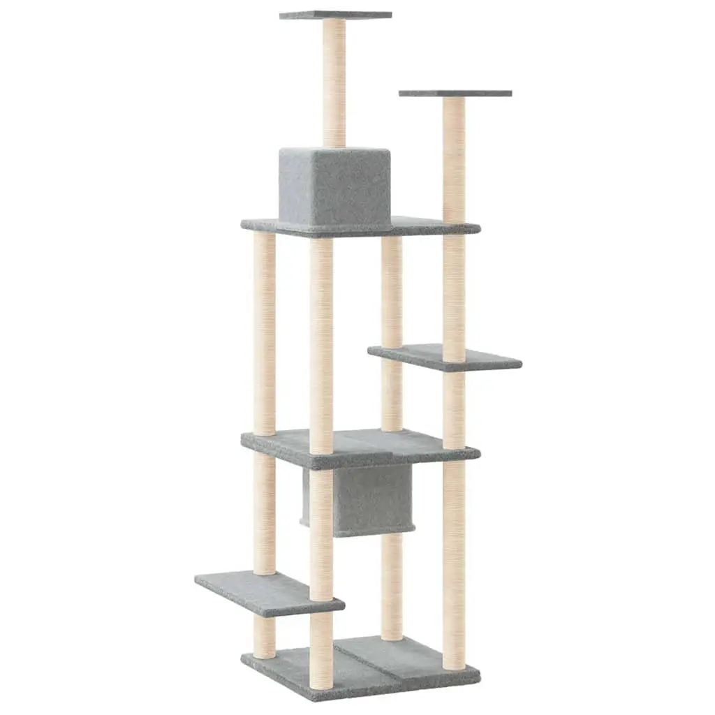 Cat Tree with Sisal Scratching Posts Multi-Level Houses Platforms 176cm Grey