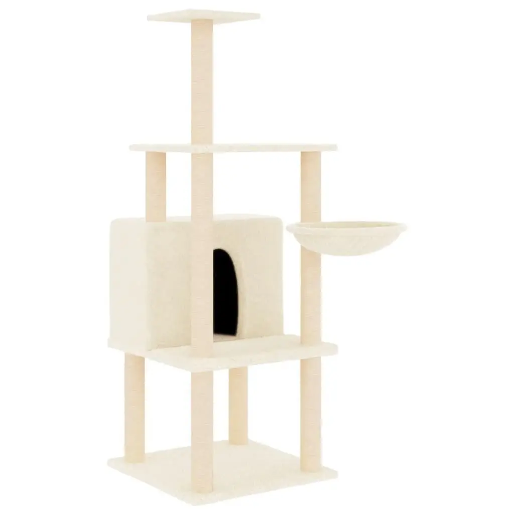 Cat Tree for Cats Multi-Level House Basket Platforms Cream 132 cm
