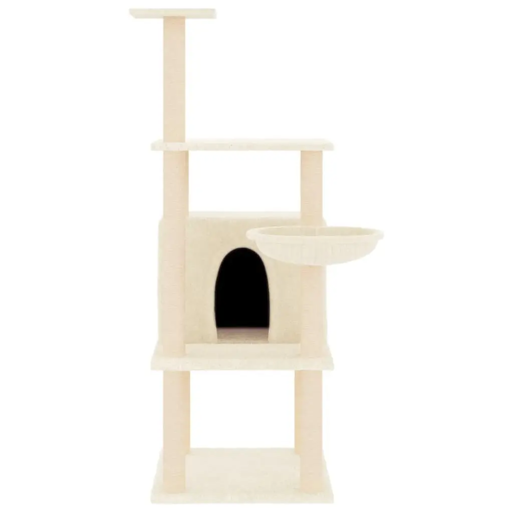 Cat Tree for Cats Multi-Level House Basket Platforms Cream 132 cm