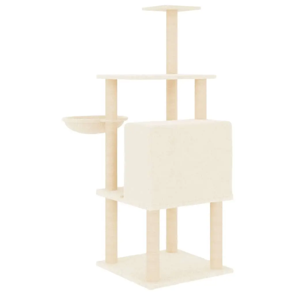Cat Tree for Cats Multi-Level House Basket Platforms Cream 132 cm