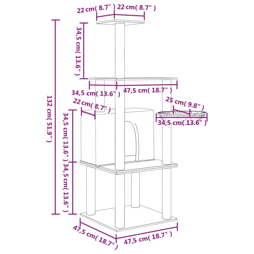 Cat Tree with Sisal Scratching Posts House Basket Platforms Multi-Level