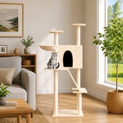 Cream Cat Tree Specifications: Multi-Level, Sisal, Plush
