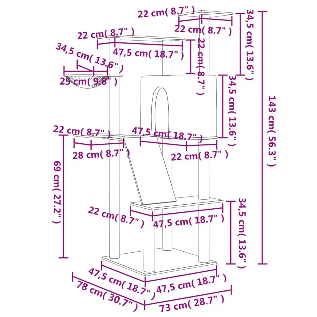 Cat Tree Cream Multi-Level Furniture House Basket Ladder Platforms Sisal Posts