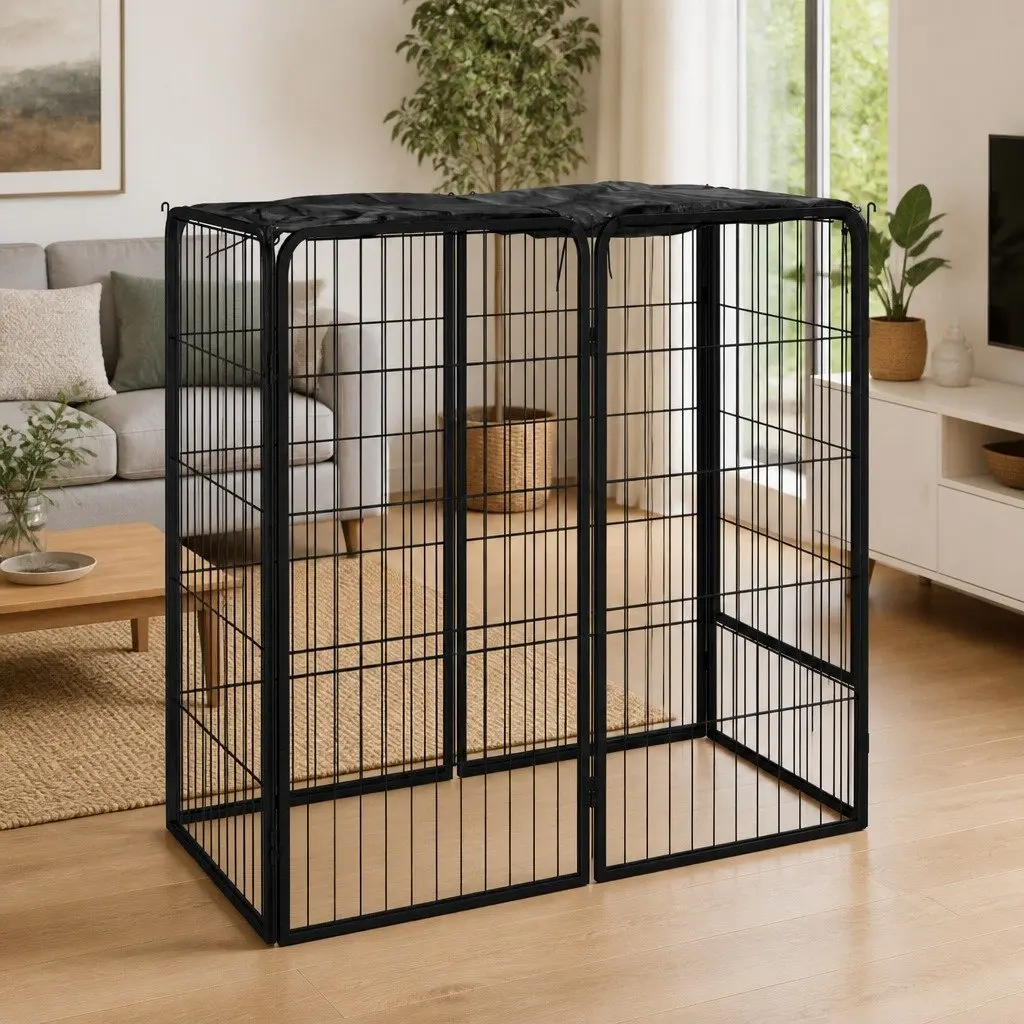Dog Playpen Outdoor 6 Panels Black Portable Pet Enclosure