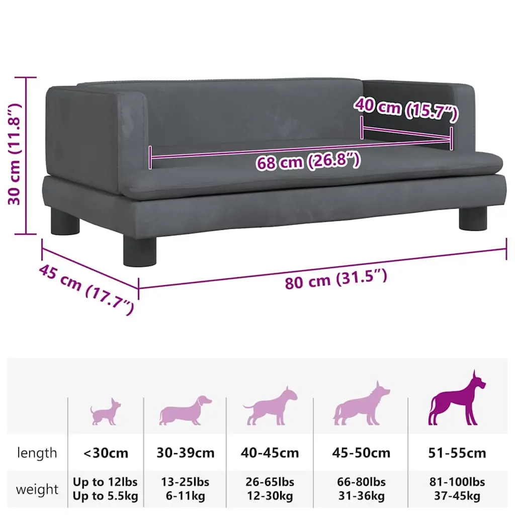 Dog Bed Grey 80x45x30cm Velvet Pet Sofa Couch Cushion Lounge Resting Mat Foam