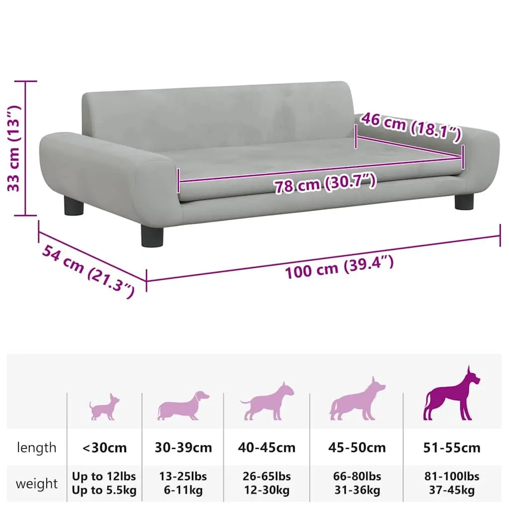 Dog Bed Light Grey Velvet Foam Cushion Sofa 100 x 54 x 33 cm