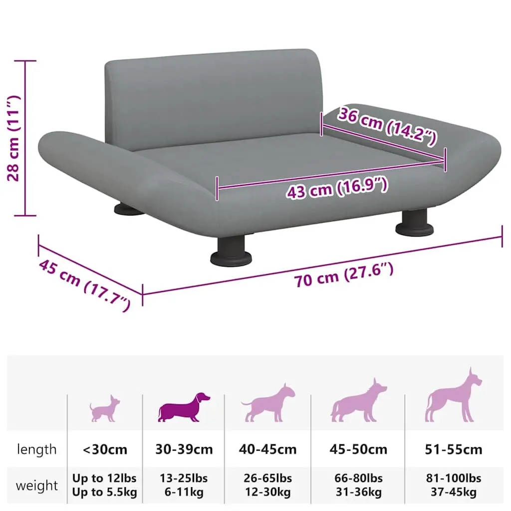 Dog Bed Indoor Grey Fabric Sofa Couch Lounger 70 x 45 x 28 cm