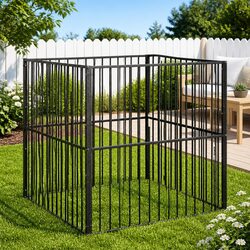 Dog Playpen 4 Panel Black Galvanised Steel Pet Enclosure Exercise Pen Puppy