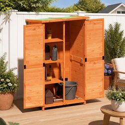 Garden Tool Shed Specifications: Solid Wood Pine, 83x57x140cm