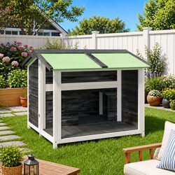 Spacious Grey Solid Pine Dog Kennel, 96x87x80.5 cm