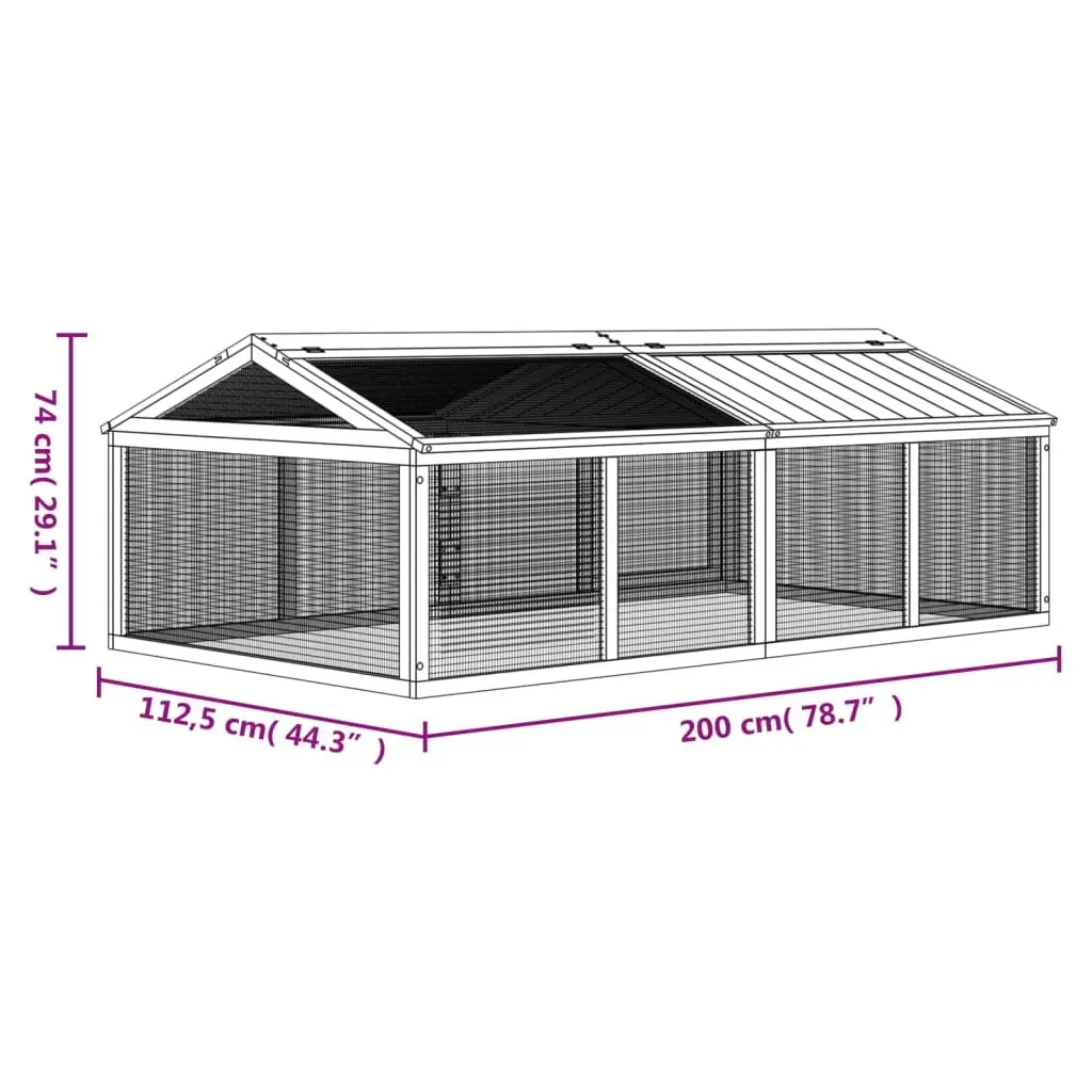 Small Animal Run Box Outdoor Habitat Solid Wood Pine Brown 200x112.5x74cm