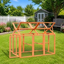 Small Animal Run Box Outdoor Habitat Solid Pine Wood Brown 141x94x104cm