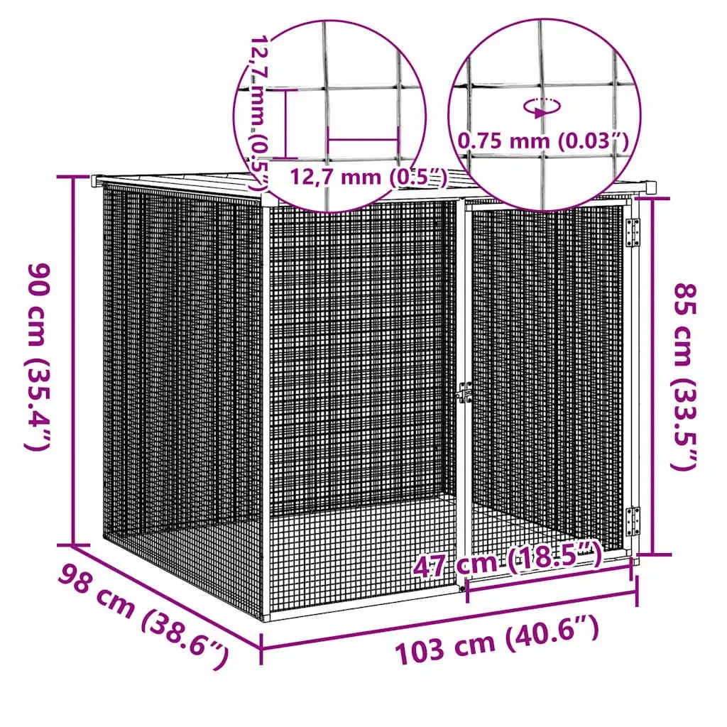 Chicken Cage with Roof Grey Galvanised Steel Coop Small Animal Habitat Outdoor