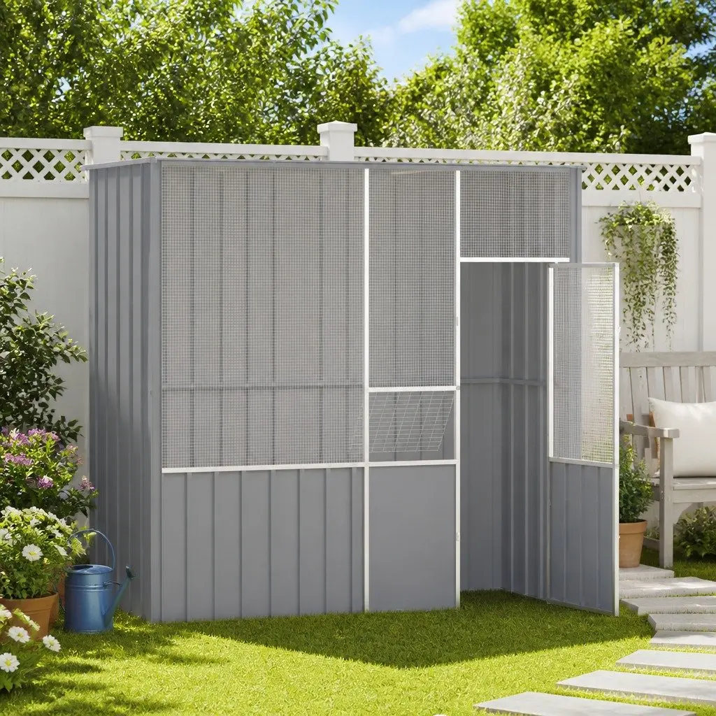 Bird Cage Aviary Grey Large 215x78x200 cm Galvanised Steel Frame