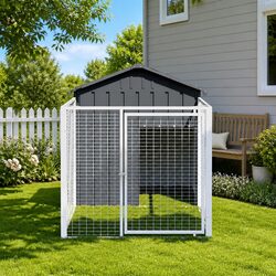 Dog House with Run - 117 x 201 x 123 cm Anthracite Steel