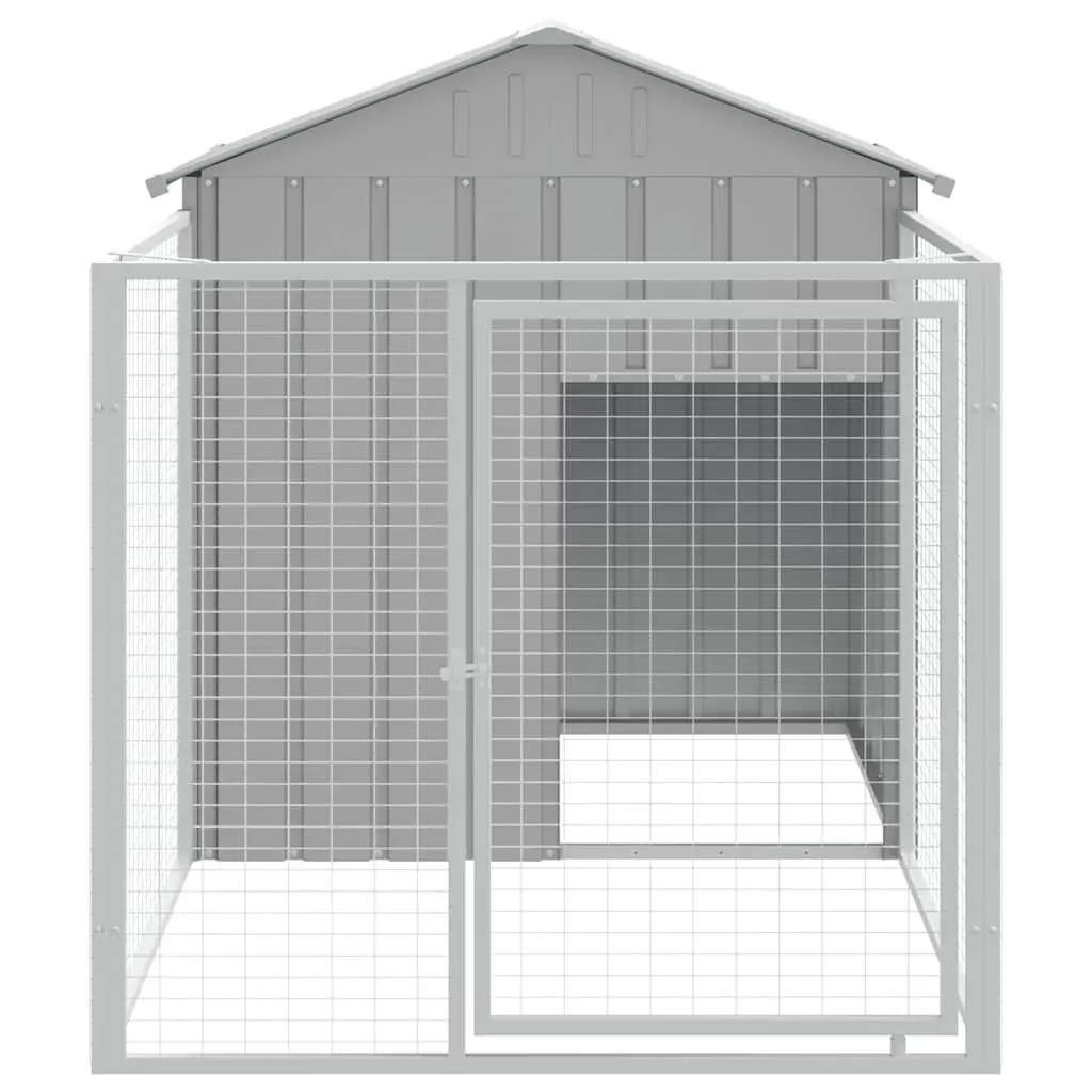 Dog House Outdoor Kennel with Extended Run Grey Galvanised Steel 117cm x 201cm x 123cm