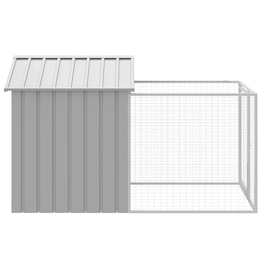 Dog House Outdoor Kennel with Extended Run Grey Galvanised Steel 117cm x 201cm x 123cm