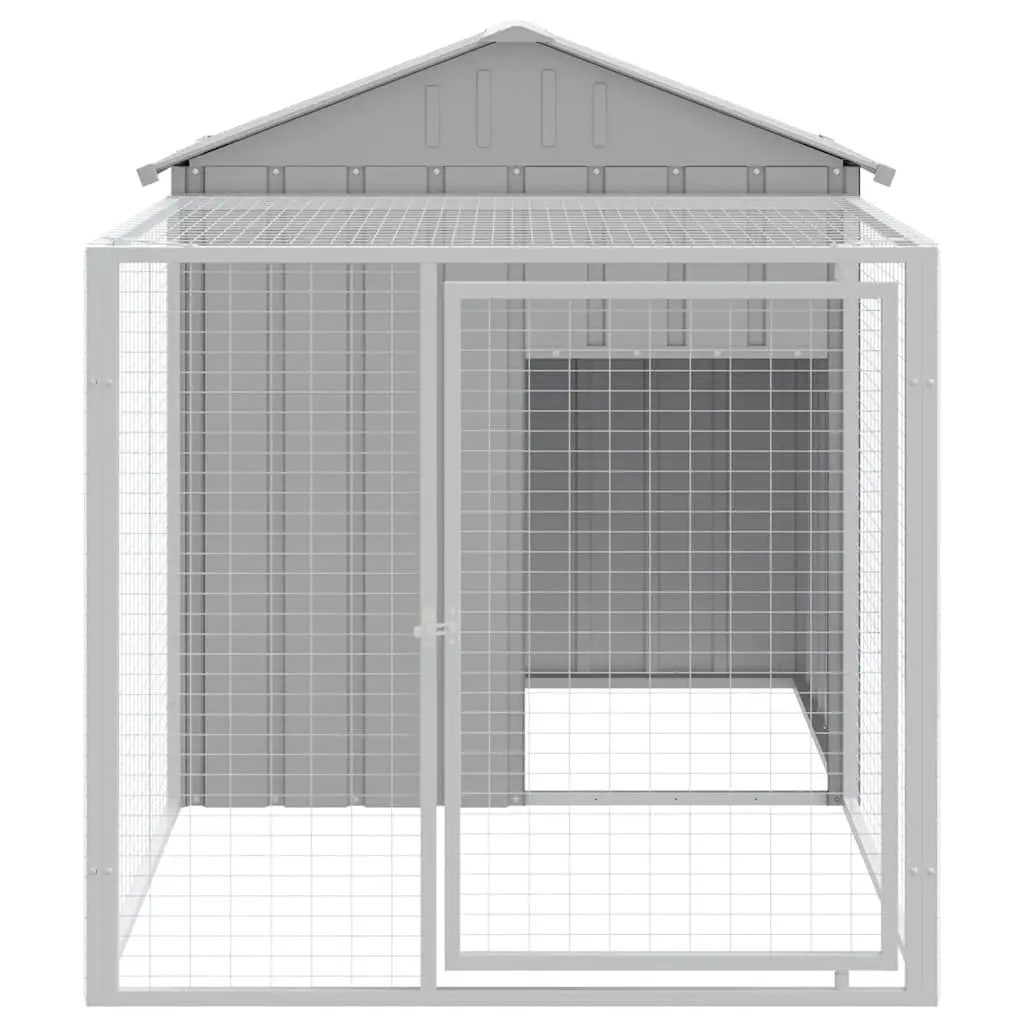Chicken Cage with Run for Backyard Poultry Light Grey Galvanised Steel 117 x 201 x 123 cm
