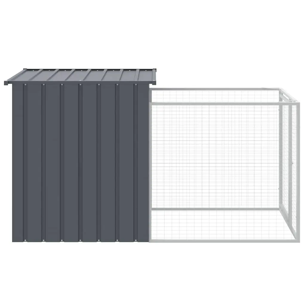 Dog House with Run for Outdoor Use Galvanised Steel Anthracite 110 x 201 x 110 cm