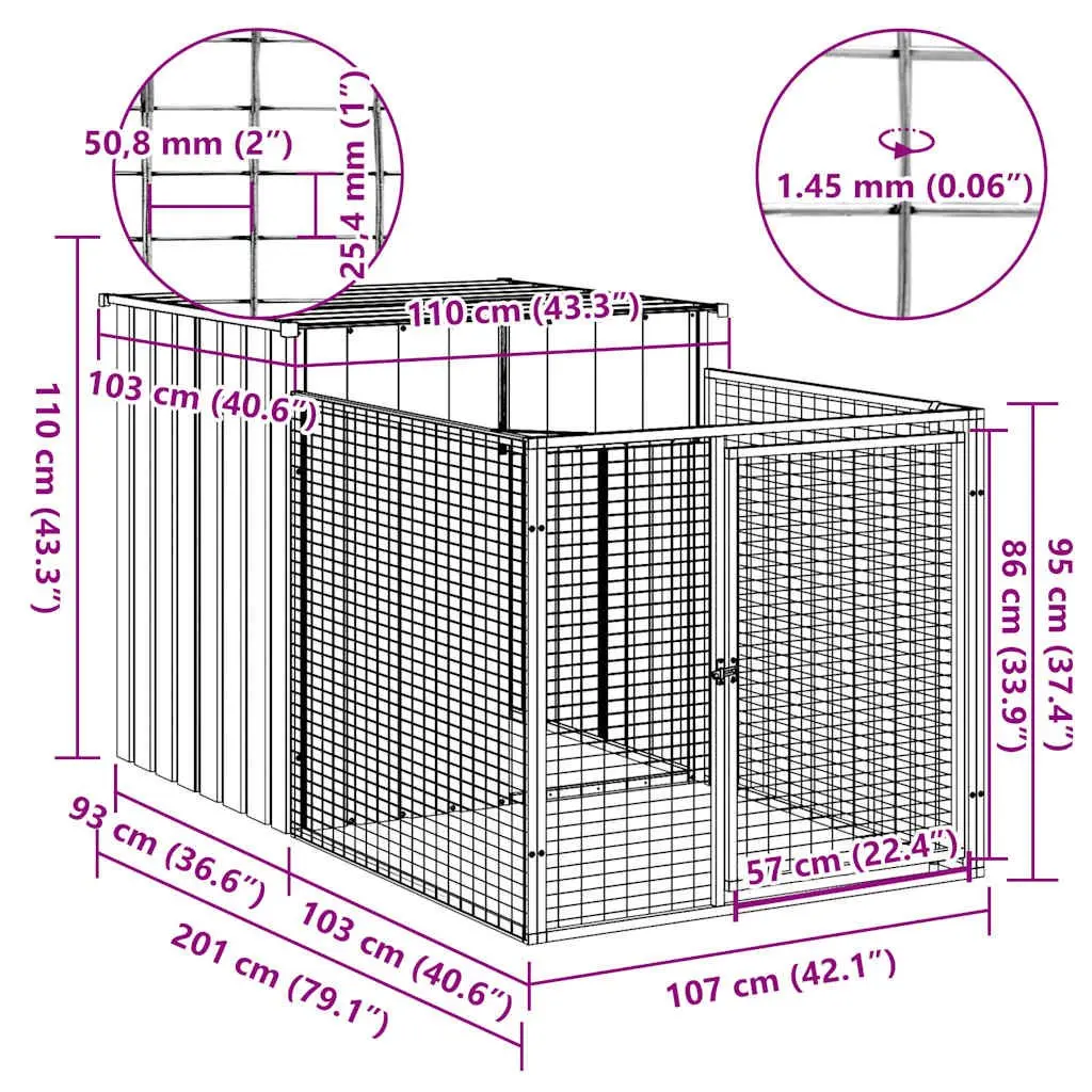 Dog House with Run for Outdoor Use Galvanised Steel Anthracite 110 x 201 x 110 cm