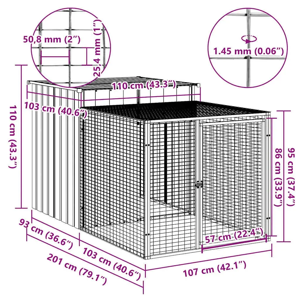 Chicken Cage with Run for Small Animals 110x201x110cm
