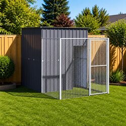 Anthracite Steel Dog House with Run - Specs Included