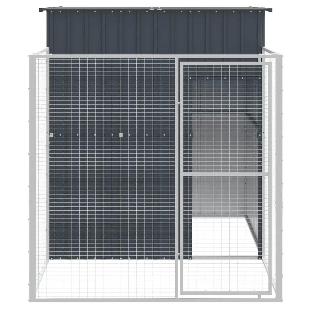 Dog Kennel Outdoor Use Galvanised Steel with Run Anthracite 165 x 251 x 181 cm