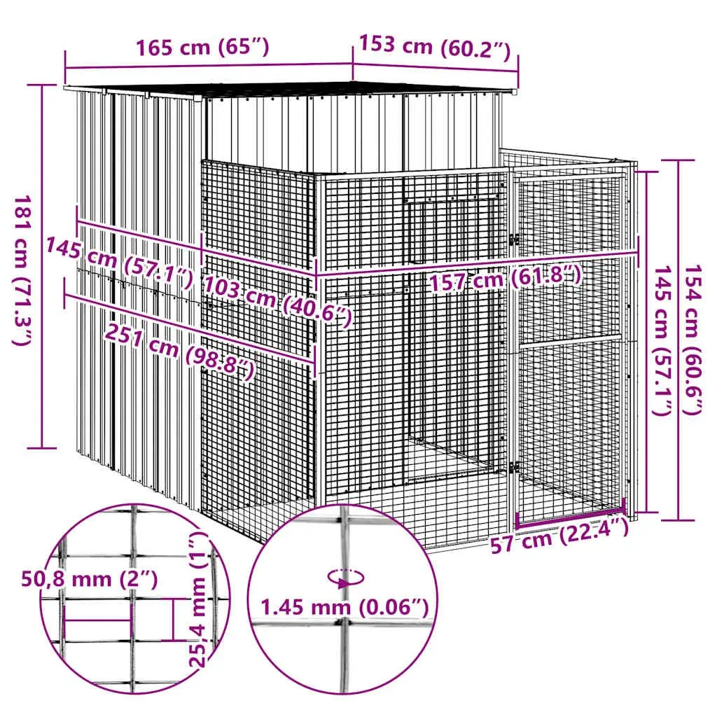 Dog Kennel Outdoor Use Galvanised Steel with Run Anthracite 165 x 251 x 181 cm