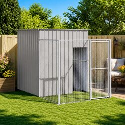 Dog House with Run Light Grey 165x251x181cm Galvanised Steel Pet Kennel Cage