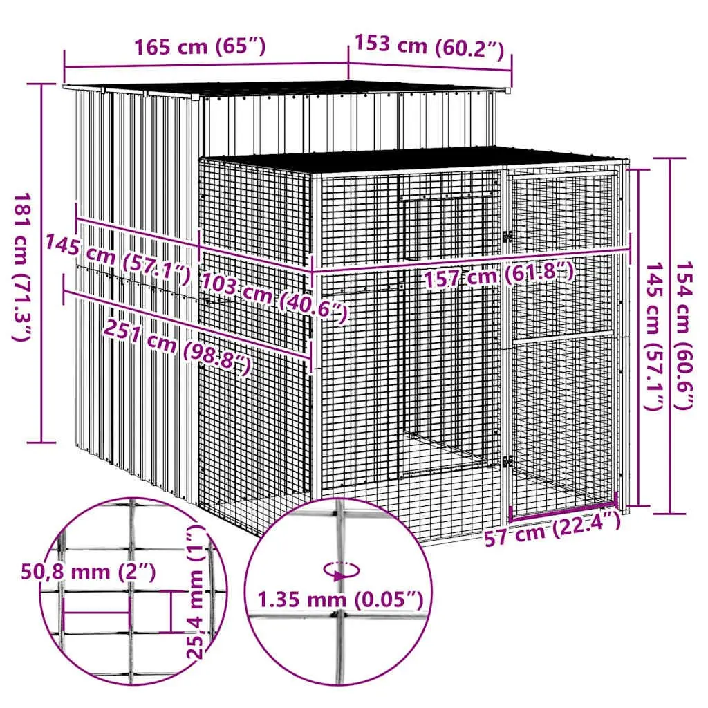 Chicken Cage with Run for Small Animals Anthracite Galvanised Steel 165 x 251 x 181 cm
