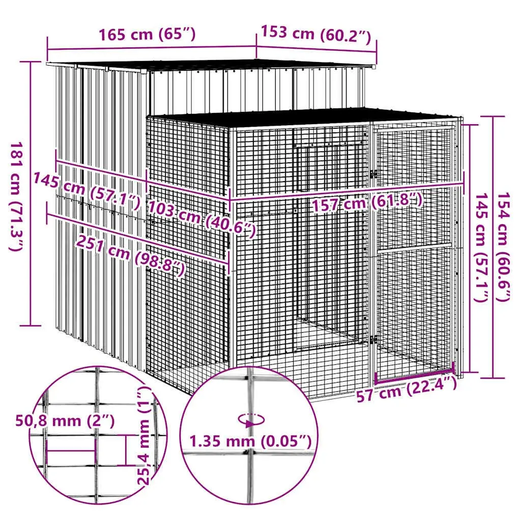 Chicken Cage with Run Light Grey 165x251x181cm Galvanised Steel Coop House
