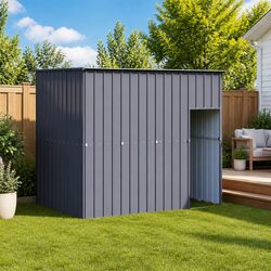 Dog House with Roof Anthracite Galvanised Steel Outdoor Pet Kennel Shelter